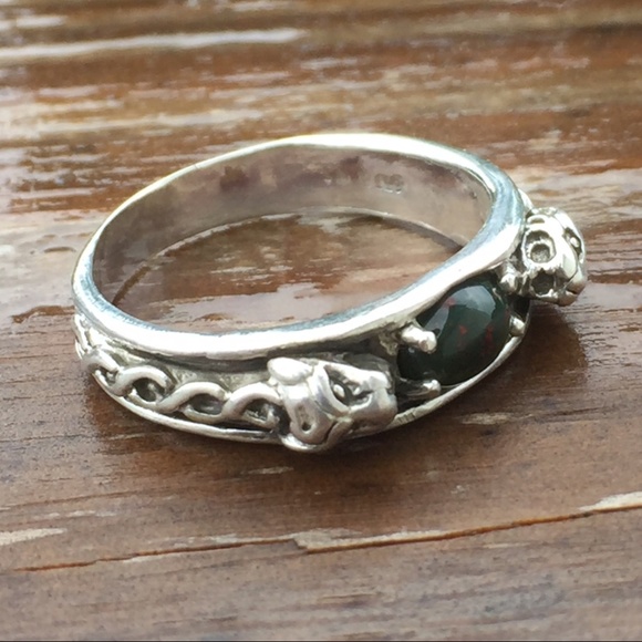 LION head Ring .925 Sterling Silver w/ genuine Bloodstone gem Celtic Lion USA - Picture 3 of 10